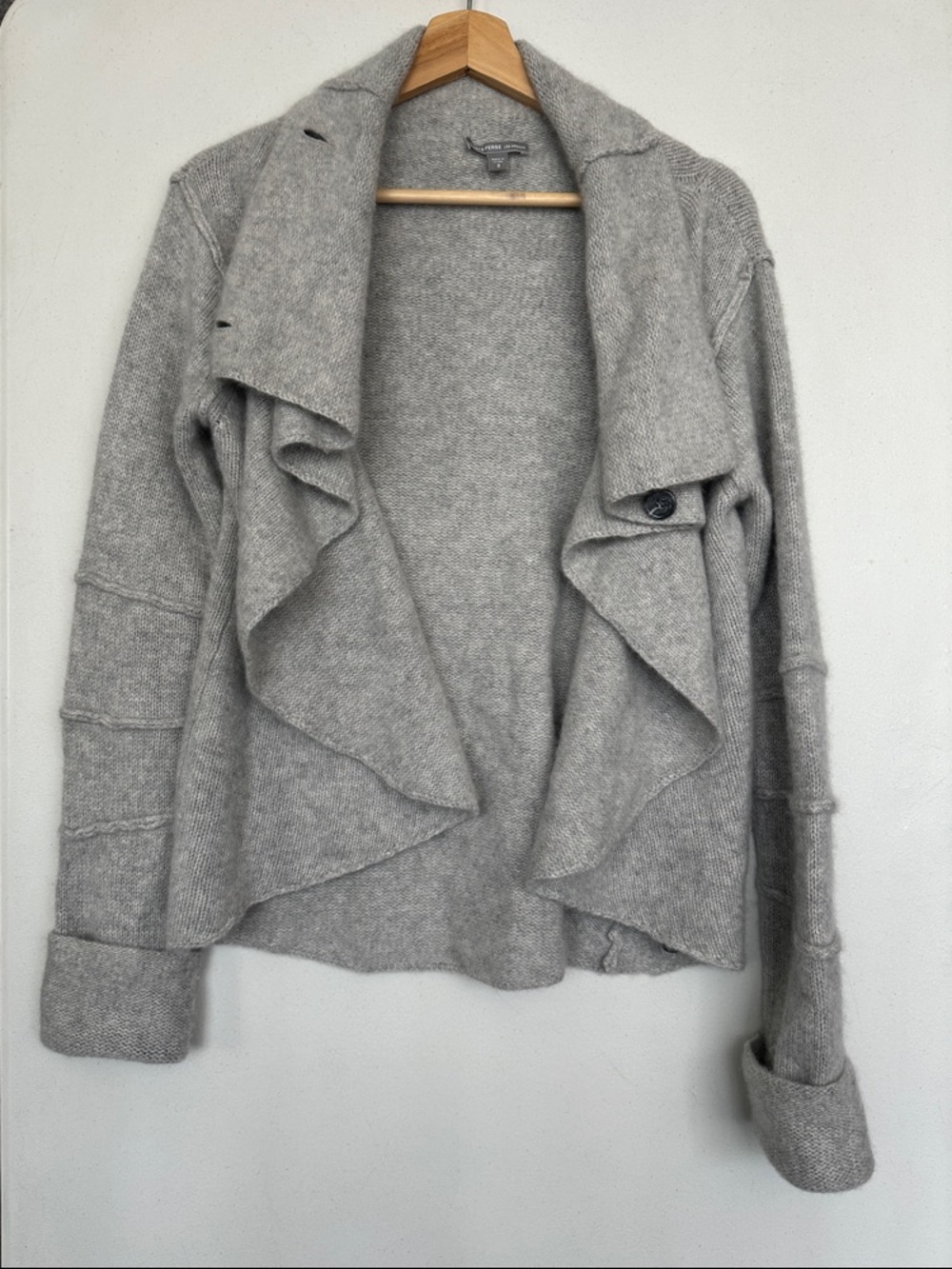 James Perse Heather Gray Draped Open-Front Cardigan
